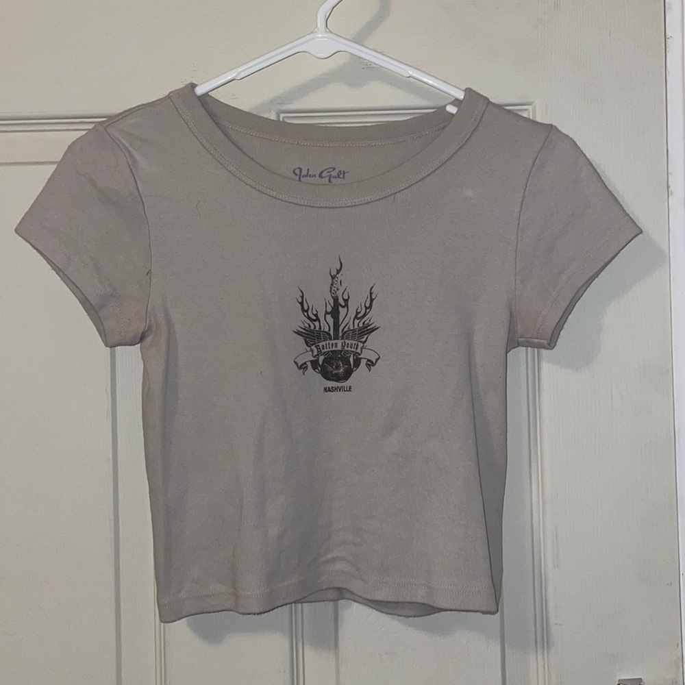 John Galt Creme Graphic Crop Top